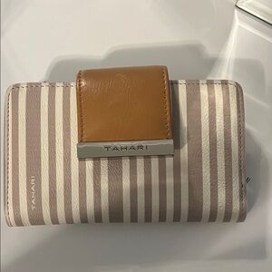 Tahari Women's Wallet with Tan and Cream Stripes